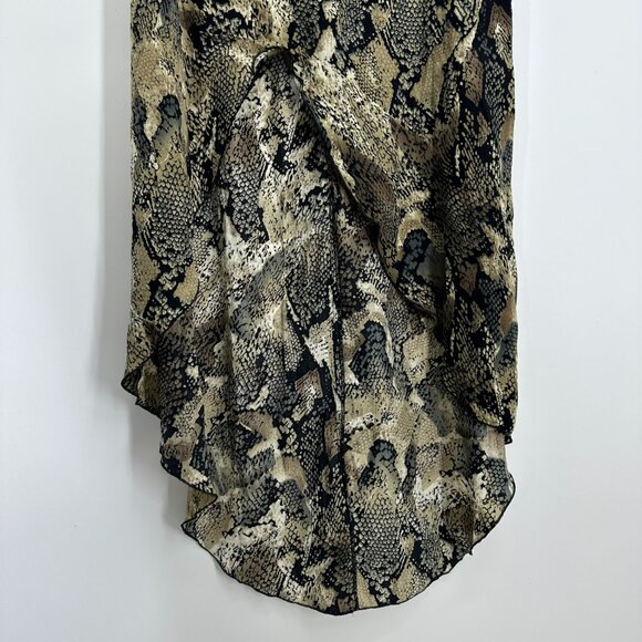 Fate Snake Skin Print Midi Dress S High Low Tulip Hem A Line Sleeveless Brown - Picture 4 of 9